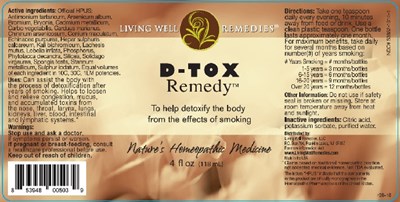 D-tox (D Tox Remedy 4 Fl. Oz. Bottle Label)